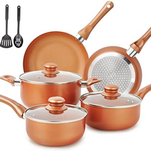 Pots and Pans Set Ultra Nonstick  11pcs Cookware Set Copper with Ceramic Coating