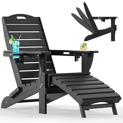 Folding Adirondack Chair with Retractable Ottoman Fire Pit Patio Chair
