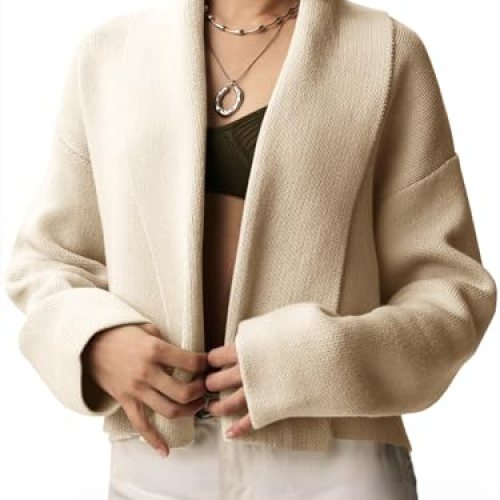 Womens Cropped Cardigan Open Front Shawl