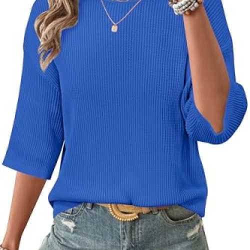 Women’s Cotton Crochet Tops Crew Neck