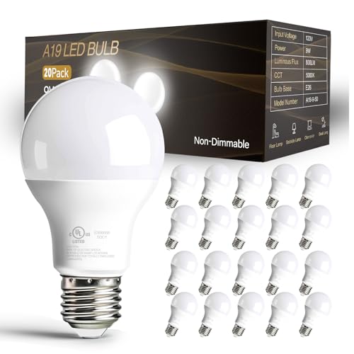 20-Pack A19 LED Light Bulbs, 60 Watt Equivalent