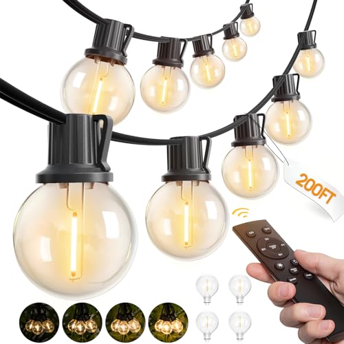200FT Outdoor String Lights G40 with Remote Control, Dimmable