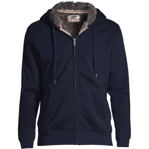 Mens Serious Sweats Full Zip Sherpa Fleece Hoodie Lands End