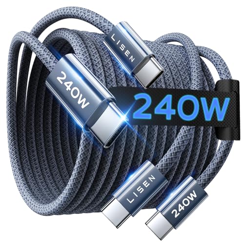 LISEN USB C to USB C Cable, 240W C to C Cable Fast Charging [6.6ft, 2-Pack]