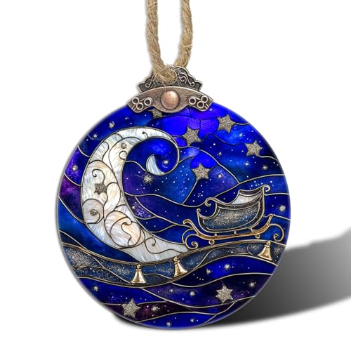 Blue Starry Sky Silver Moon Suncatcher for Window