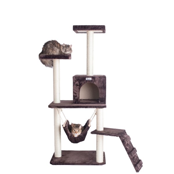 Armarkat GleePet 57-in Faux Fur Condo and Real Wood Cat Tree, Coffee Brown | PetSmart