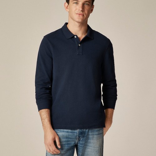 Long-sleeve macropiqu cotton T-shirt