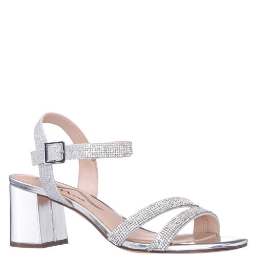 Womens Silver Metallic Crystal Mid-Heel | Nina Shoes