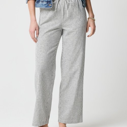 linen-blend slim wide-leg drawstring pant