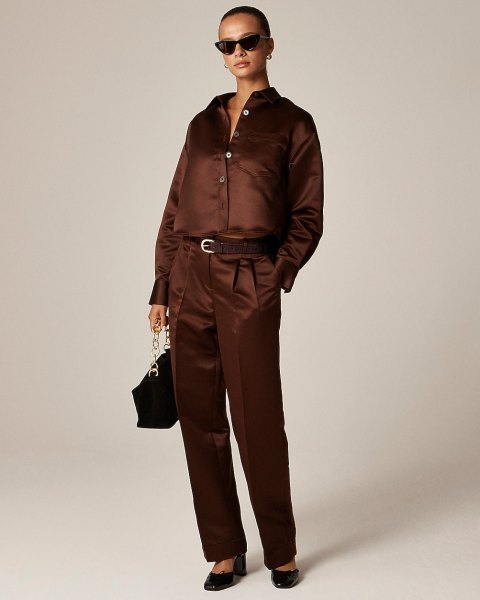 Wide-leg pleated pant in duchesse satin