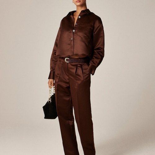 Essential wide-leg pant in textured satin