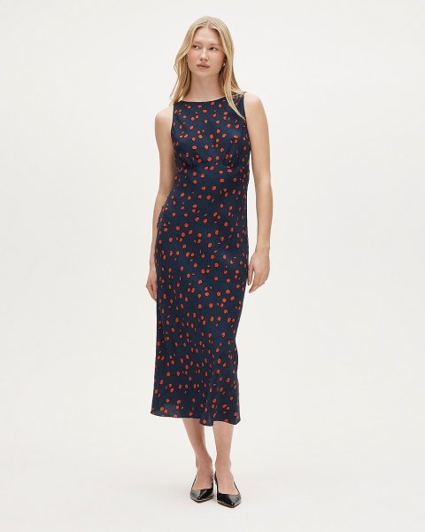 Bias-cut slip dress in cherry print