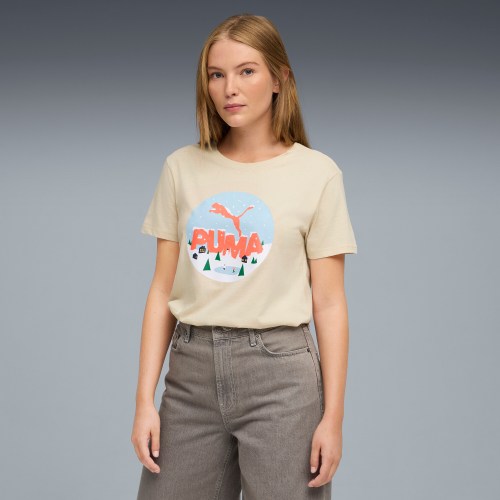 PUMA Holiday Snow Globe Womens T-Shirt in White, Size XL