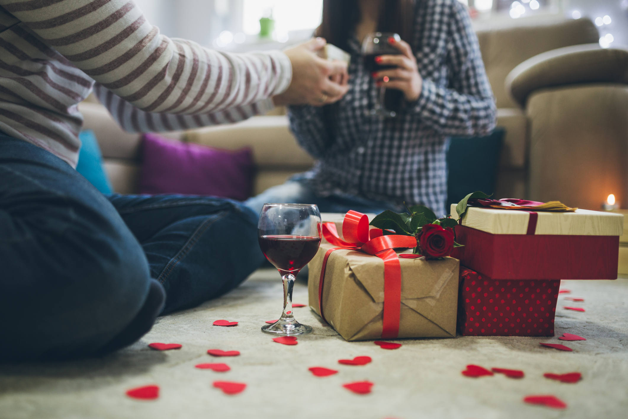 Young couple celebrating Valentine's Day at home