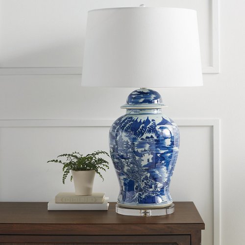 Blue and White Ming Table Lamp with Linen Shade – Frontgate