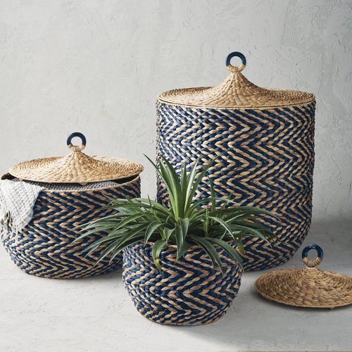 Zelda Lidded Baskets Indigo, Indigo Frontgate
