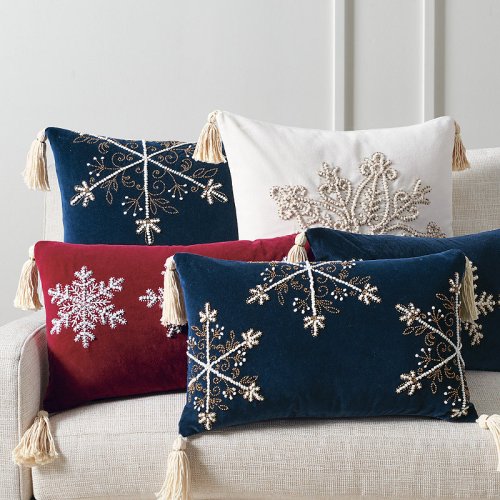 Tasseled Snowflake Pillow Cover Indigo, x Indigo, Frontgate