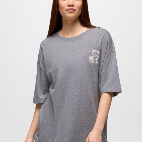 Womens prAna Everyday Graphic Oversized Tee Medium Heather Grey Storybook