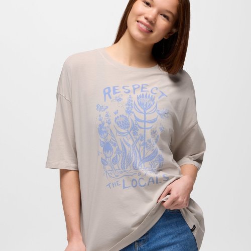 Womens prAna Everyday Graphic Oversized Tee Almond Locals