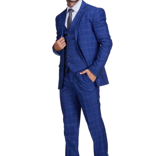 Gino Vitale Mens 3-Piece Plaid Slim Fit Suit