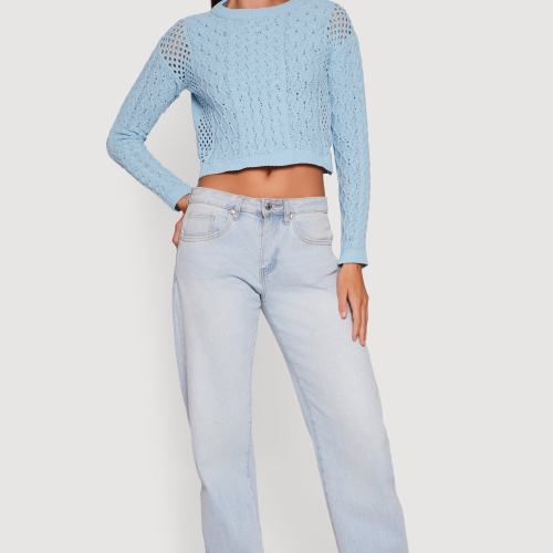 Womens Open Stitch Cropped Pullover Sweater