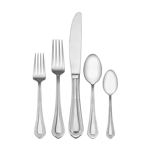 Mikasa Regent Bead 65-Piece Silverware Set, 18/10 Stainless Steel Flatware Service for 12