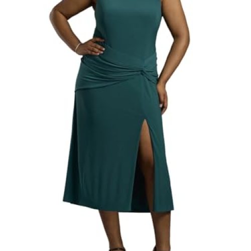 David’s Bridal High Neck Draped Jersey Midi Dress