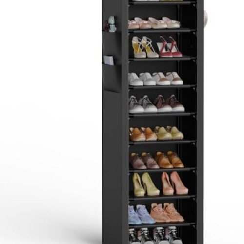 Vertical Narrow Shoe Rack Organizer 10-Tier Tall for Closet, Entryway