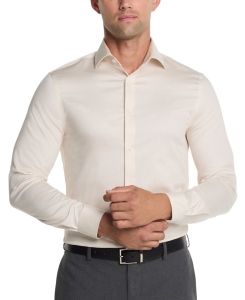 Michael Kors Mens Slim Fit Comfort Stretch Dress Shirt Ecru
