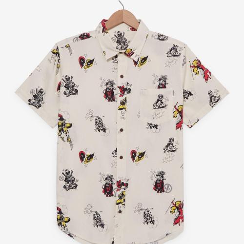 Marvel Deadpool & Wolverine Doodle Icons Allover Print Woven Button-Up