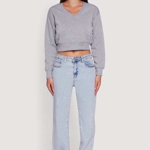 Womens Fleece Lined V-Neck Crop Sweatshirt