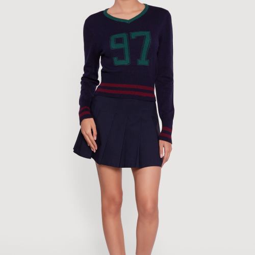 Womens Graphic Varsity Stripe Pull Over Sweatshirt