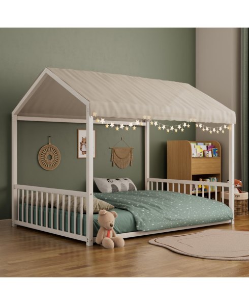 Streamdale Furniture Metal Montessori Design, Safety Rails, Low-to-Ground Frame Bed Frame - White