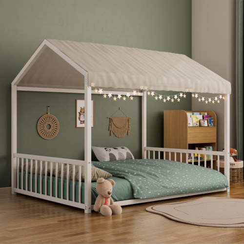 Streamdale Furniture Metal Montessori Design, Safety Rails, Low-to-Ground Frame Bed Frame – White