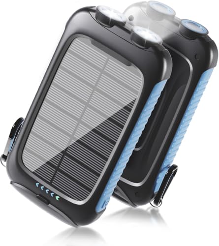 Solar Power Bank 20000mAh Portable Charger. Waterproof, Emergency LED Flashlights for Camping, Hiking