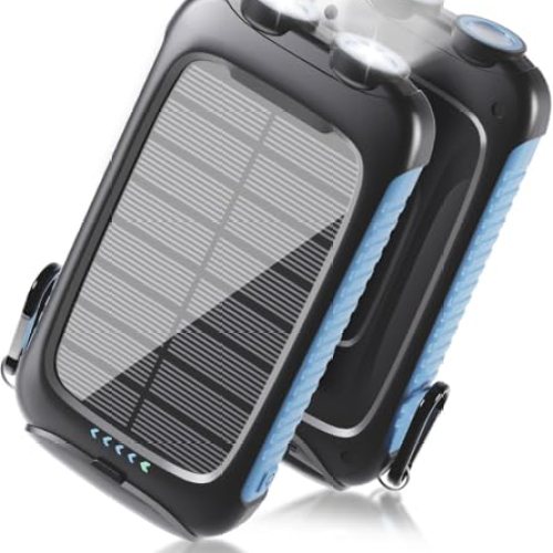 Solar Power Bank 20000mAh Portable Charger. Waterproof, Emergency LED Flashlights for Camping, Hiking