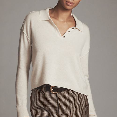 The Jensen Cashmere Crop Polo Sweater by Pilcro