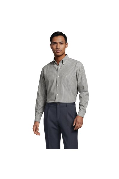 Mens Tall Tailored Fit No Iron Pattern Supima Cotton Pinpoint Buttondown Collar Dress Shirt Lands End