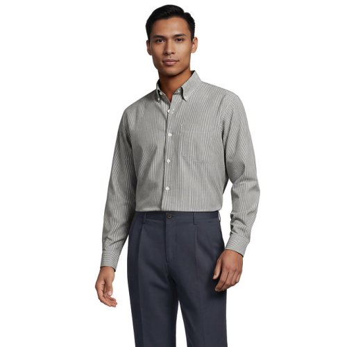 Mens Tall Tailored Fit No Iron Pattern Supima Cotton Pinpoint Buttondown Collar Dress Shirt Lands End
