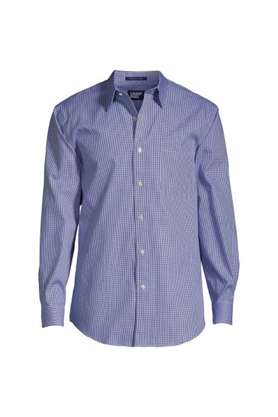 Mens Pattern No Iron Supima Pinpoint Straight Collar Dress Shirt Lands End Blue
