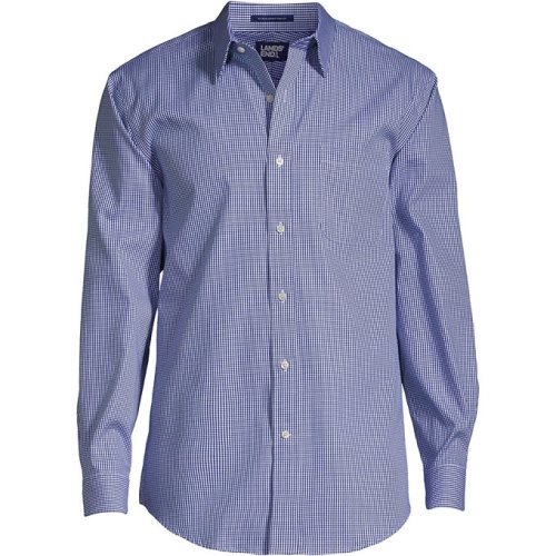 Mens Tailored Fit No Iron Pattern Supima Cotton Pinpoint Buttondown Collar Dress Shirt Lands End Blue