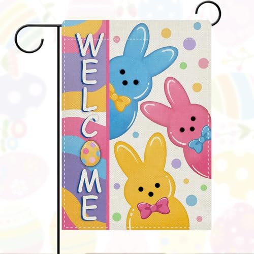 Easter Garden Flag:  12×18-Inch Welcome Bunny Double-Sided