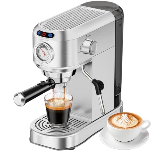 ANYCOLD Espresso Machine, Compact with Steam Milk Frother for Cappuccino, Latte, Home Office Use, Silver