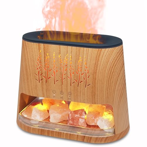 Fireplace Flame Diffuser & Himalayan Salt Lamp, 8 Colors Aromatherapy Diffuser Cool Mist Humidifier
