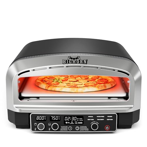 Pizza Oven Indoor, 14 Inch Electric Countertop Pizza Oven with 6 Preset Modes, Perfect Pizza Maker Machine for Home, Pizza Cooker with Pizza Stone and Pizza Peel, Stainless Steel