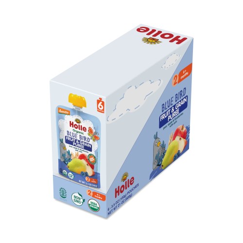 Holle Blue Bird Baby Food, Pear, Apple & Blueberries with Oats 6 pouches (100g each)