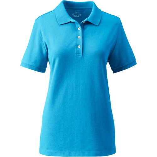 Womens Plus Size Short Sleeve Feminine Fit Banded Mesh Polo Shirt Lands End Blue 2X