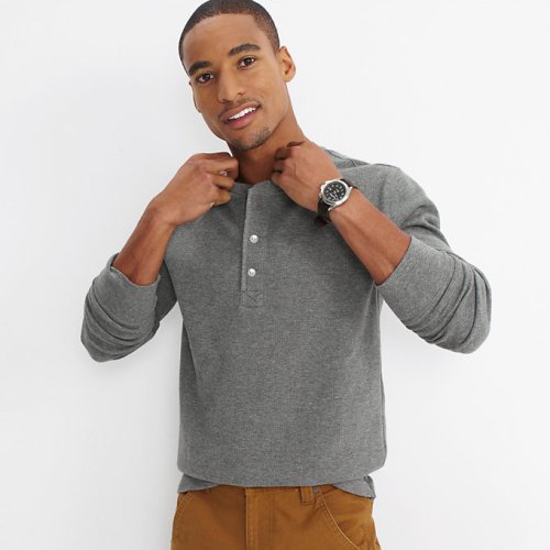 Mens Long Sleeve Thermal Waffle Henley Lands End