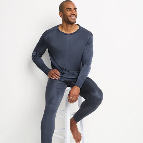 Mens Long Sleeve Crew Neck Expedition Thermaskin Long Underwear Top – Lands End – Gray – XXL