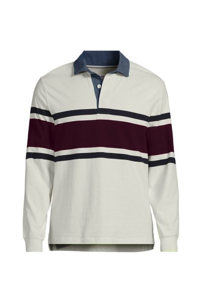 Mens Long Sleeve Stripe Rugby Shirt Lands End